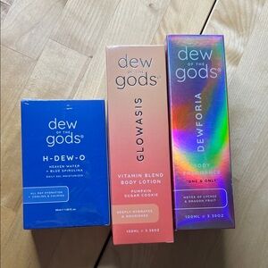 Dew of the Gods H-DEW-O Moisturizer, Glowasis Body Lotion & Dewforia Fragrance